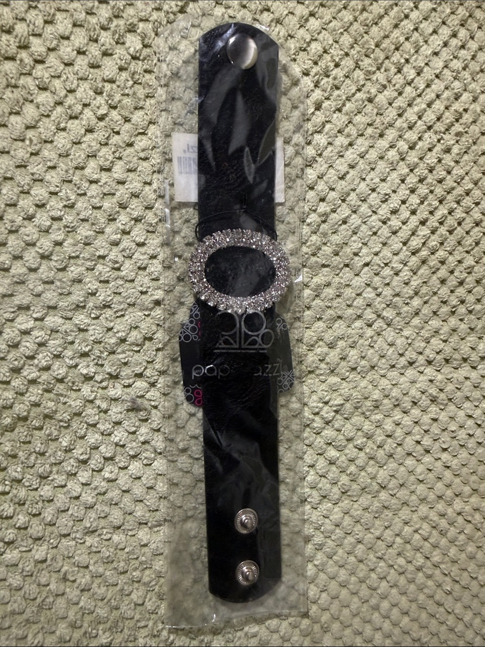 paparazzi Black Snap Bracelet with Crystal Oval Accent